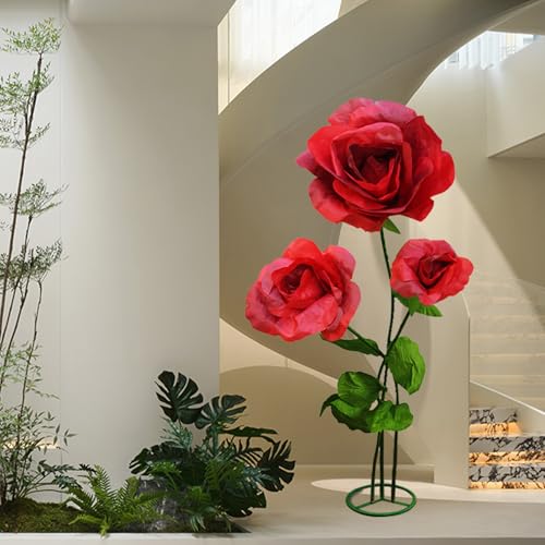Giant Artificial Flower 3PCS 3D Realistic Waterproof Fake Flowers Durable Easy Maintenance Perfect for Home Garden Weddings Events Christmas Graduation Party Decorations (3PCS-Roses-Burgundy) - color: 3pcs-roses-burgundy
