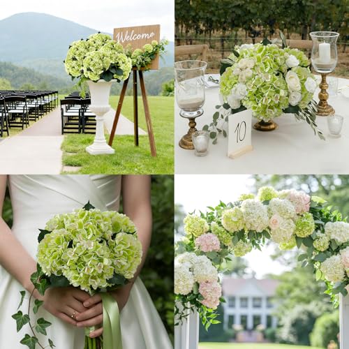 6PCS Realistic Artificial Silk Hydrangea Flowers – Premium Fake Hydrangea Flowers Bouquets with Stems, Full Faux Hydrangea Blooms for Home Wedding Table Party Office Decorations(Light Green) - color: Light Green