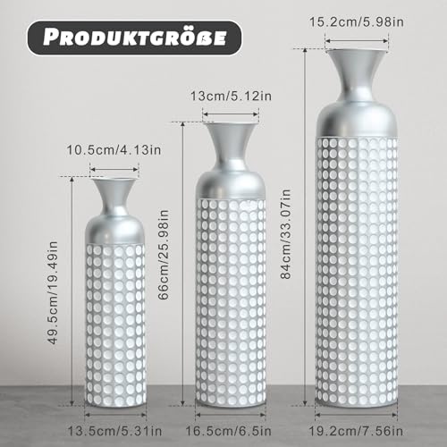 Tall Floor Vases Set of 3 for Decor Living Room Floor, White Vases Home Decor, Embossed Body Pattern, Geometric Cylinder (Silver 2) - color: Silver 2