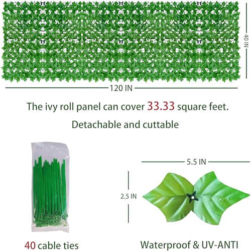ODTORY Artificial Ivy Privacy Fence Wall Screen,40X120 in UV-Anti Faux Greenery Backdrop Ivy Vine Leaf Hedges Fence Panels for Patio, Balcony, Garden, Backyard Indoor Outdoor Light Green Wall Decor - size: 40 in x 120 in- Vine Leaf