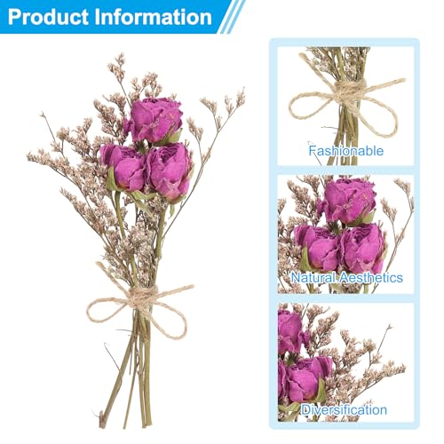 PATIKIL Mini Dried Flower Bouquet, 6 Pcs Rose Natural Wildflower with Stem Decor Baby's Breath Boho Floral Plant Flower for Crafts DIY Photo Props Gift Wedding Decor, Rose Red - color: Rose Red
