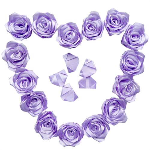 100-Piece Preformed Satin Ribbon Petals, Half-Finished DIY Project for Crafting Beautiful Never-Die Roses & Bouquets (Light Purple) - color: 100 Pcs Light Purple