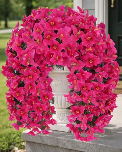 Artificial Flowers for Outdoors – 2 Bundles of UV-Resistant Artificial Bougainvillea, Realistic Silk Flowers for Front Porch, Patio, Garden, Window Boxes & Hanging Baskets (Hot Pink, 2) - color: Hot Pink, size: 2 Bundles