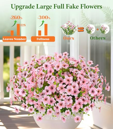 Elyum Artificial Flowers for Outdoors, 9 Bundles Artificial Plants & Flowers Outdoor, UV Resistant Faux Flowers Outdoor Fake Flowers for Outside Porch Window Box Decoration(Pink) - color: Pink, size: 9 Pack