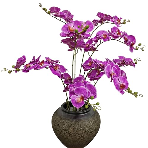ATFL 8 Pack Purple Orchid Artificial Flowers Real Touch, 32'' Artificial Fake Faux Silk Orchid Stem Bouquets for Wedding Party Home Garden Decor,Orquideas Artificiales para Decora (excluding The Pot) - color: Purple