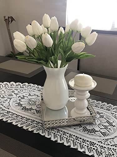 Beferr White Tulips Artificial Flowers 18Pcs Faux Silk Tulip Real Touch Tulip Fake Flowers Bouquets Arrangements for Mother's Day Easter Spring Flowers Gifts Home Table Decor - color: A-18pcs-1colors-white, size: 18PCS