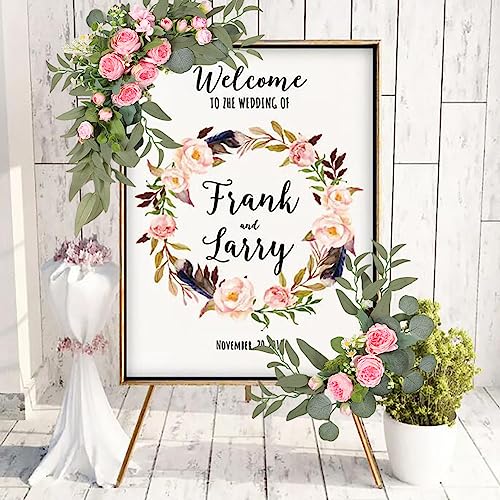 GOLDY&WENDY 2pcs Artificial Wedding Welcome Sign for Wedding Reception Entrance Welcome Sign Arch Door Flowers Table Decor - color: A2-pink Peony