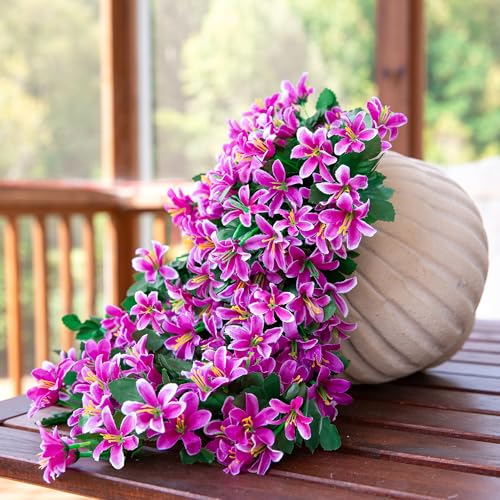 Ivydale Artificial Lily Flowers for Outdoors Fake Hanging Flower Vines for Outside Decoration, UV Resistant 2PCS Faux Plants for Patio Porch Balcony Garden Yard, Fuchsia - color: Fuchsia