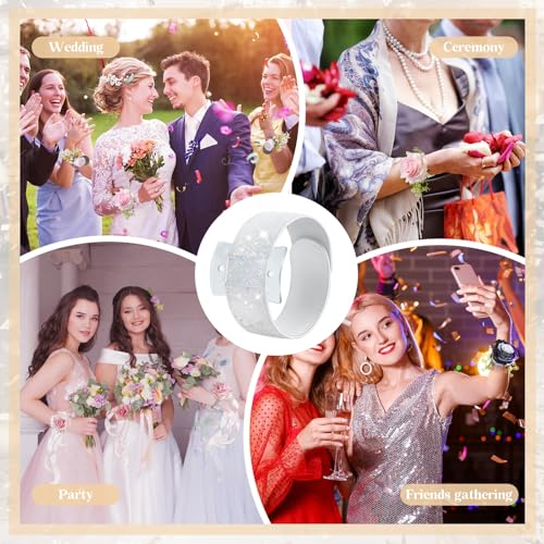 18 Pieces Corsage Wristlet Bracelets Slap Corsage Band Floral Slaplets Wedding Bracelets DIY Wrist Accessories Bridesmaid Bridal Shower Prom Party Supplies Homecoming(White) - color: White