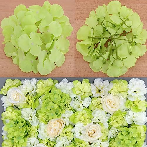 FagusHome Silk Hydrangea Heads 36 Pcs Artificial Flowers Heads and 3 Dozens Stems Fake Hydrangea Flowers with Stems for Home Wedding Decor (Green) - color: Green