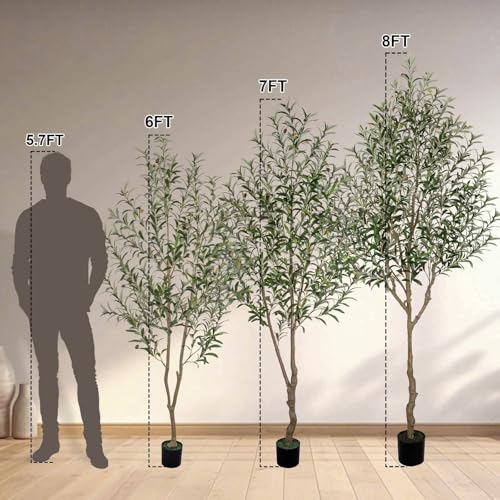 Artificial Olive Tree 6FT Tall Faux Olive Tree Artificial Indoor with Natural Wood Trunk and Lifelike Fruits Realistic Black Potted Interior for Home Office Living Room Decor