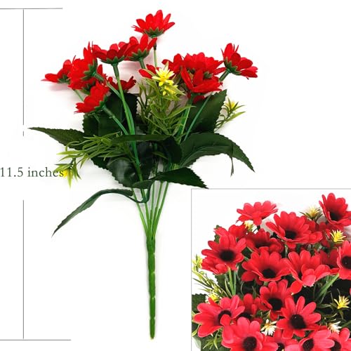 Artificial Daisy Flowers, Fake Silk Daisies Mini Flower Decor, Plastic Plants Marguerites Bushes Stems Faux Greenery Bundles Plant for Indoor Outdoor Verandah Wedding Party Decoration - Red 4 Bouquet - color: Daisy - Red - 4 Bundles