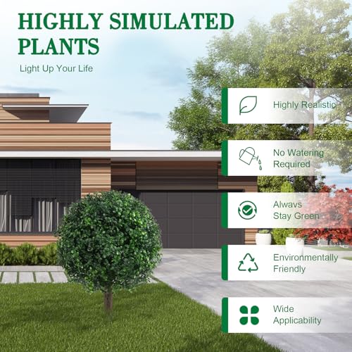 AOKIIE 24" Artificial Boxwood Topiary Bushes UV Resistant for Outdoor 2PCS | Artificial Shrubs with Ground Spike, Fake Outdoor Plants for Indoor & Outdoor Garden, Yard, Porch, Patio - color: Green-boxwood