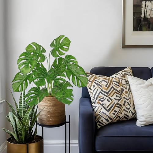Hollyone 2PCS Artificial Monstera Plants Leaves 28.7" Fake Tropical Monstera Bush Tree Leaf Large Faux Greenery Stem Shrubs for Indoor Outdoor Home Garden Arrangement Jungle Safari Wedding Party Decor - color: Monstera, size: Bushes