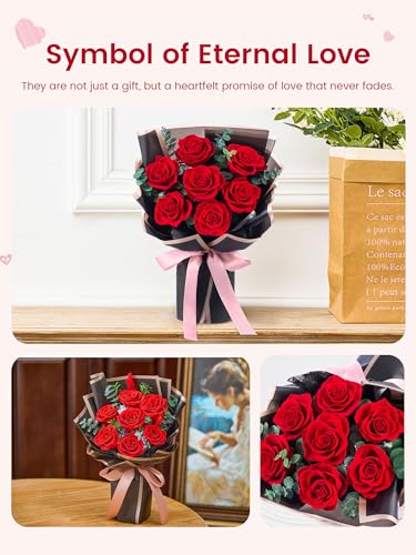 Mosstory Flower Bouquet Flowers for Delivery Prime 7-Piece Preserved Roses Bouquet Gift for Women Mother Wife Mother Day Wedding Anniversary Birthday (Red Roses)