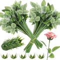 100 Pcs Rose Stems with Leaves & 100 Pcs Flower Calyxes Set, Fake Flower Stems Artificial Flower Sepals, Floral Arrangement Supplies, DIY Artificial Flowers Tools for Bouquet Wedding Party - color: 100pcs