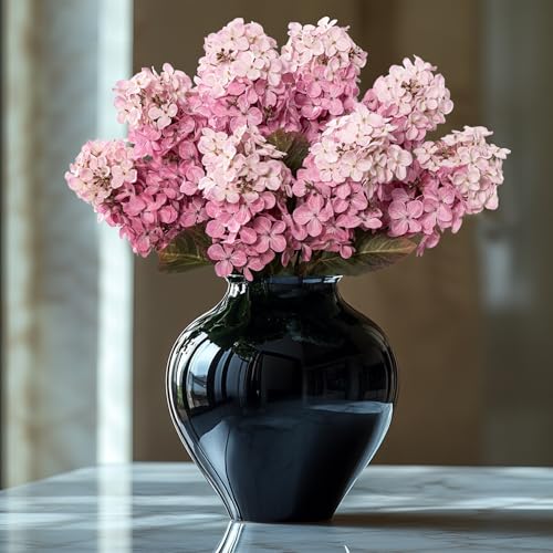 Ttranewsoo Hydrangea Artificial Flowers ,Fall Hydrangeas Artificial Flowers, Fake Fall Dried Hydrangea Decoration,Faux Silk Flower With Stems Winter Decor Indoor and outdoor(Pink 24"8pcs) Without Vase - color: Pink