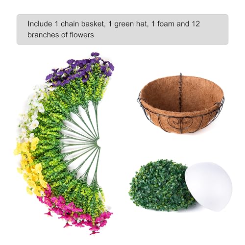 HyeFlora Artificial Hanging Flowers Faux Plants Basket for Outdoors Spring Decor, Fake Silk Morning Glory with Eucalyptus in Planter UV Resistant Outdoor Flowers for Outside Porch Patio Garden Home - color: B 4 Mixed