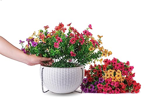HyeFlora Artificial Faux Hanging Plants Flowers Basket for Outdoor Outside Spring Summer Decoration, Fake Silk UV Sun Resistant Realistic Colorful Daisy for Porch Patio Balcony Home - color: Mixed Color