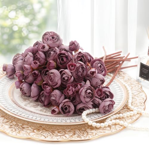 24 Stems Artificial Ranunculus Flowers - 96 Bloom Faux Silk Ranunculus Bouquet for Wedding Decorations, Home Décor, Holiday Arrangements & Large Event Centerpieces (Purple) - color: Purple