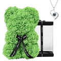 DuHouse Rose Bear Rose Teddy Bear Flower Gift Box for Valentines Gifts Anniversary Christmas,Birthdays Bridal Showers -Fully Handmade 10 inch Flower Bear Clear Gift Box(Green with Necklaces) - color: Green