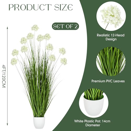 Jexine 2 Pack 4ft/47inch Artificial Grass Plant Outdoor Artificial Greenery Grass in Pot with Fake Dandelion Flowers for Spring Room Office Indoor Outdoor Decor Housewarming Gifts - color: Dandelion, size: 4ft