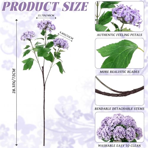 Cuffbow 4 Pcs 28'' Large Purple Artificial Hydrangea Flowers Fake Hydrangeas Silk Flowers Long 12 Touch Blooms for Wedding Centerpieces Bouquets DIY Floral Decor Home Decoration - color: Purple
