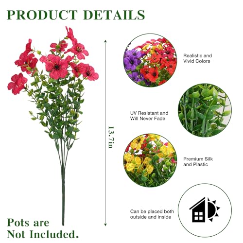 CEWOR Artificial Flowers for Outdoor Indoor, Fake Silk Daisy with Eucalyptus Leaves, Faux Flower for Garden Front Door Porch Planter Patio Home Decor (24 Bundles, Mix Red Purple Yellow Fuchsia) - color: 4 Color Daisy