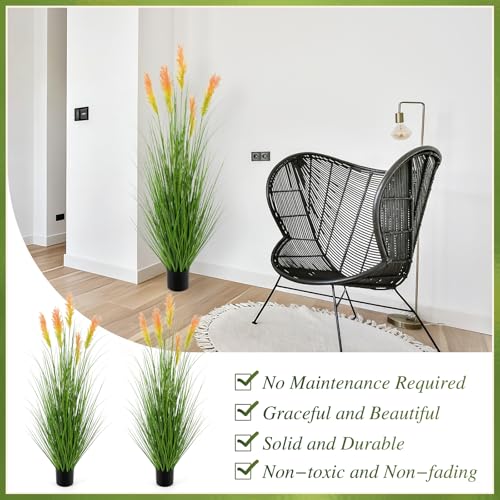 Thiccywoov 2 Pack 4 ft Tall Artificial Grass Plant Outdoor Faux Pampas Grass Potted Ornamental Plant UV Resistant Boho Fake Greenery Shrubs for Housewarming Patio Porch Entryway Balcony Indoor Decor - size: 4 ft
