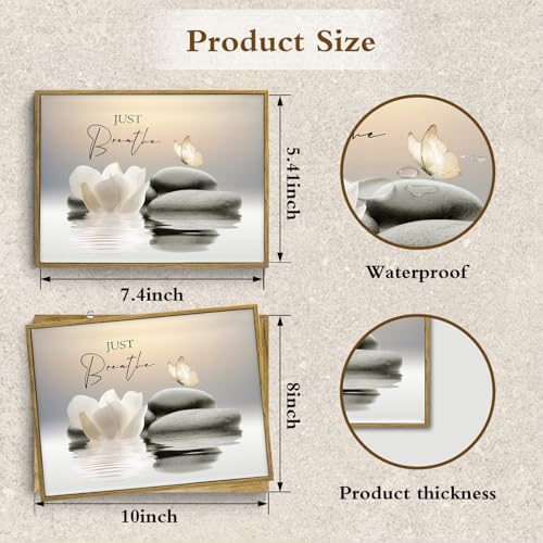 LB Spa Zen Wall Art for Bathroom Water Lily Flower and Butterfly Canvas Wall Art Wall Paintings Home Decor Inspirational Quotes Wall Pictures for Living Room Bedroom Office Ready To Hang,17x12 Inch - color: Beige, size: 12"L x 17"W
