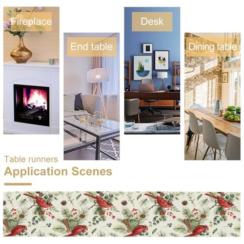 Christmas Red Cardinal Table Runner, Winter Xmas Holiday Bird Pine Leaf Branches Berries Table Runner Decoration for Banquet Home Party Kitchen Dining 13x36in - color: Christmas-1, size: 13x36in