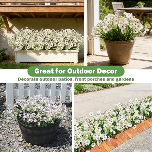 Nepfaivy Artificial Flowers for Outdoors White - 24 Bundles UV-Resistant Fake Flowers No Fade for Outside, Realistic Plastic Plants and Faux Silk Flowers for Planters, Front Porch, Garden Decoration - color: White
