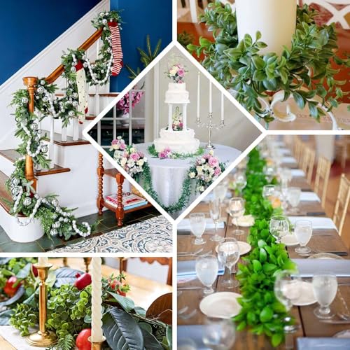 Efavormart 4ft Real Touch Eucalyptus and Willow Leaf Garland with Silk Ranunculus Flowers, Lush Faux Floral Runner for Intimate Wedding Tables and Small Mantel Decor - color: Type3