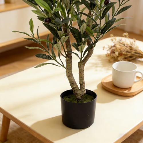 Artificial Olive Potted Tree, 28" Tall Tabletop Fake Olive Tree with Fruits Lifelike Faux Greenery Plants in Pot for Indoor Livingroom Kitchen Bedroom Office Home Decor (B) - color: B-28in
