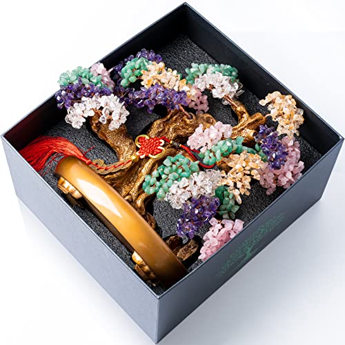 Natural Chakra Gemstone Crystal Bonsai Tree of Life Large Feng Shui Money Tree for Luck and Wealth Desk Decoration(1,251 Gem Count) - color: Mix Chakra Gemstones