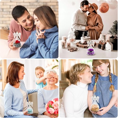 Miofula Gifts for Mom Birthday Gifts for Women, Preserved Flowers Rose in Glass Angel Figurines, Fresh Flowers for Delivery Anniversary Forever Real Roses Gifts for Mothers Grandma Her Wife Girlfriend - color: Pearlescent Champagne