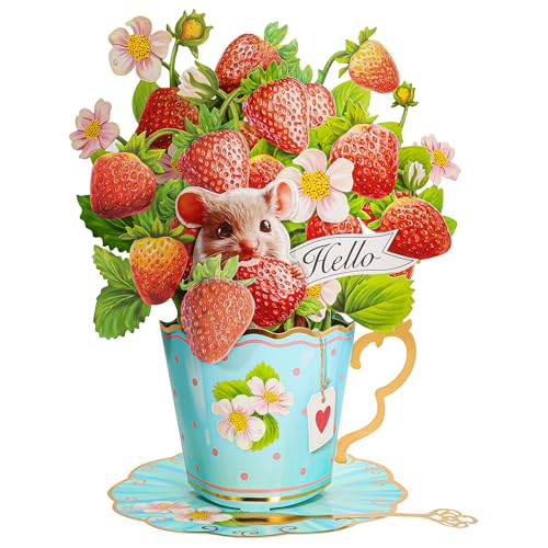 Airpark Pop Up Flower Bouquet Card for Women, 3D Floral Greeting Card with Envelope and Note, Birthday Thank You Thinking of You Get Well Gift for Mom Friend Wife Teacher, Strawberry - style: Strawberries