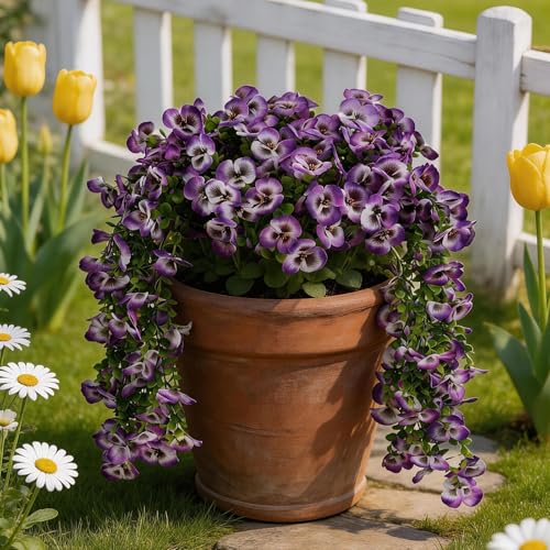 Artificial Flowers for Outdoors Front Porch Spring Decor ,2 Pack Hanging Faux Outdoor Plants UV Resistant - Long Trailing Faux Flower for Hanging Baskets, Tall Outdoor Planters （Multi Purple） - color: Purple-2pack