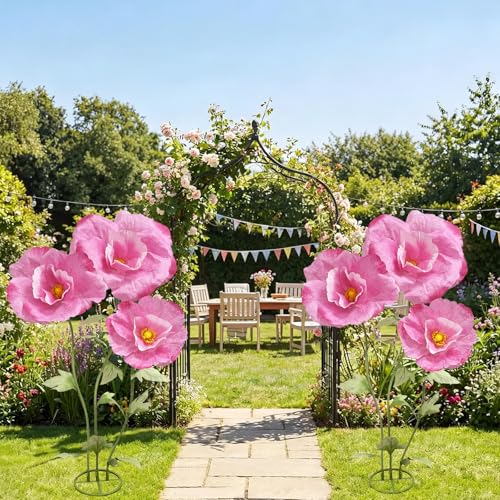 Giant Flowers Paper Flower Decoration, Large Artificial Floral Decor with Standing Base Wedding Birthday Home Party Banquet Mother's Day Backdrop Photography Props Shop Window Display, Dark Pink - color: Dark Pink