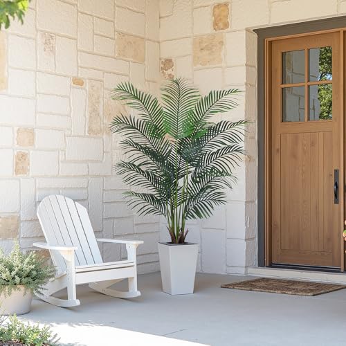 Artificial Palm Tree with White Tall Planter, 6ft Tall Potted Artificial Silk Palm Tree Plant, Fake Tropical Plant, Home Office Floor Room Decor Plants Indoor Outdoor, Housewarming Gift - size: 6ft
