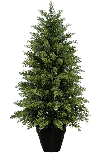 Mavis's Diary 3ft Artificial Cedar Topiary Tree, Set of 1 Realistic Faux Evergreen Shrub Plant in Planter, Indoor Outdoor Fake Cedar Tree for Front Porch, Entryway, Office & Home Decor - color: 1pack, size: 3FT