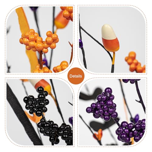 6 Pack Artificial Halloween Floral Picks Purple Orange Black Berry Stems Halloween Tree Branches with Candy for Halloween Party Flower Arrangement Centerpieces