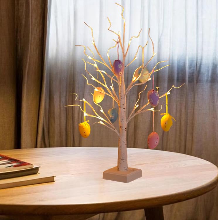 Easter Egg Ornaments, Easter Tree Lamp Easter Decorations for Party Home Spring Easte，White Birch Tree Easter Decorations Battery or USB Powered for Bedroom Living Room Party - style: Easter Egg 2