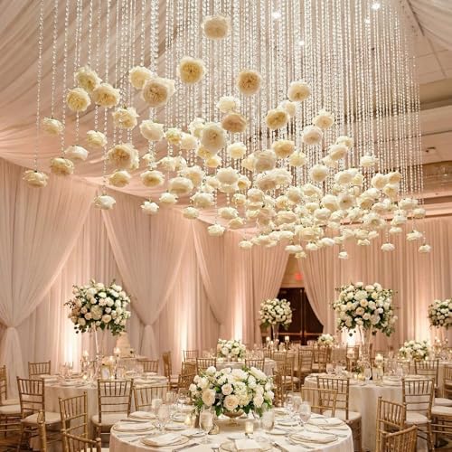 Norme 16pcs 31.4 Inch Wedding Rose Hanging Garland Crystal Beaded String Garland Artificial Rose Flower Decor for Wedding Engagement Bridal Shower Party Valentine's Day Party Decorations - color: White