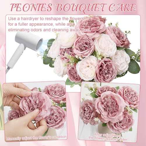 Peonies Artificial Flowers Bulk, 12 Bundles Fake Silk Peonies Faux Eucalyptus Bouquet Realistic Peony Floral Arrangement for Wedding Table Centerpiece Vase Decor (Dusty Pink & Light Pink) - color: Dusty Pink & Light Pink