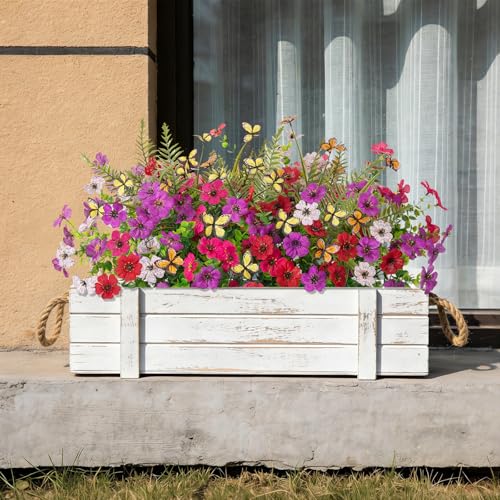 Artificial Fake Flowers for Outdoors Porch Planters Boxes Decoration,10 Bundles UV Resistant Silk Outdoor Daisy Plants Greenery Yard Patio Garden Decor Spring Summer - color: Purple, Rose Red, Red, White