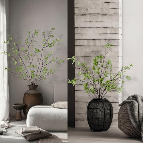 THAWAY 3 Pcs Artificial Eucalyptus Stems - 43 Inch Long Faux Eucalyptus Branches for Tall Vase Filler, Realistic Greenery Stems Fake Silk Leaves for Home Table Farmhouse Wedding Decor