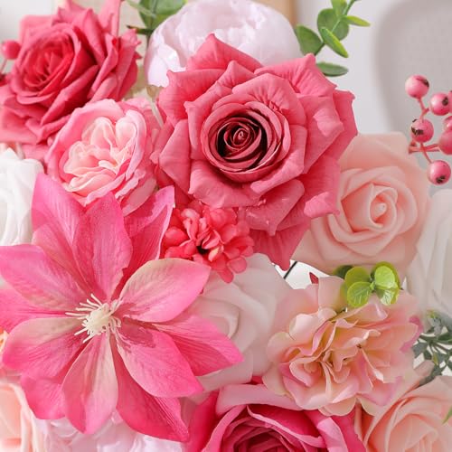 Floweroyal Artificial Flowers Fake Rose Flowers Dahlia with Stems for DIY Wedding Bridal Bouquets, Baby Shower, Floral Arrangement, Table Centerpieces, Home Decorations - color: A Abby Hot Pink