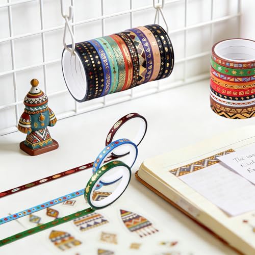26 Rolls Skinny Washi Tape Set Gold Foil Decorative Tapes for DIY Art Craft Scrapbook Bullet Journals Planners Party Decor Gifts Wrapping, Slim 3mm/5mm - color: V