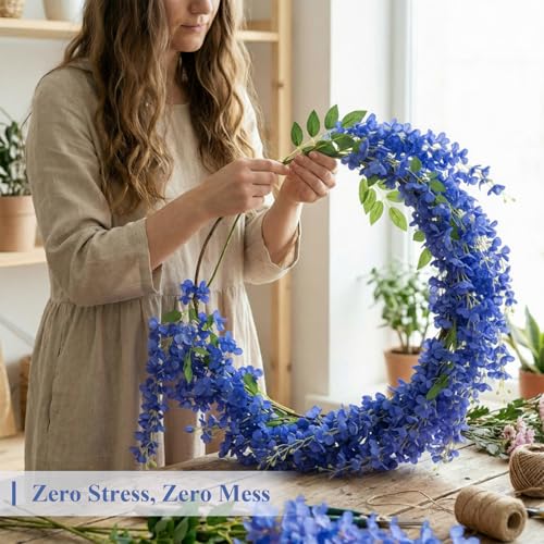 U'Artlines 24 Pack (Total 86.4 Feet) Artificial Fake Wisteria Vine Rattan Hanging Garland Silk Flowers String Home Party Wedding Decor (24, Navy Blue) - color: Navy Blue